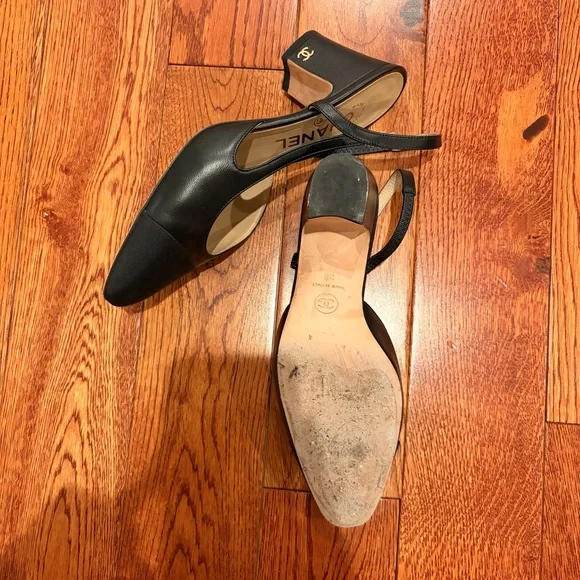 CHANEL Black Slingback Block Heel Pumps - Picture 3 of 12